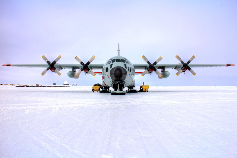 LC-130 grounded at the South Pole